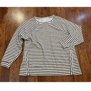 Lou & Grey Striped Tunic Sweater Side Snap White Gray Size XL Cozy Minimalist